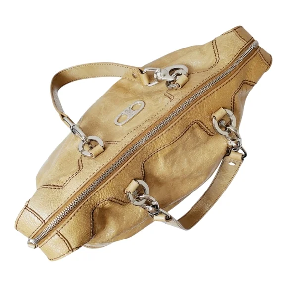 CELINE Wrinkled Patent Leather Handbag Shoulder Bag Beige Tan Tote Triomphe - Picture 5 of 16